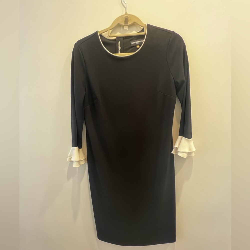 Karl Lagerfeld Black knee length dress with 3/4 length sleeves with white detail - Picture 6 of 6